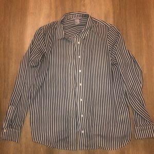 H&M Black and White Stripe Button Up Collared Top